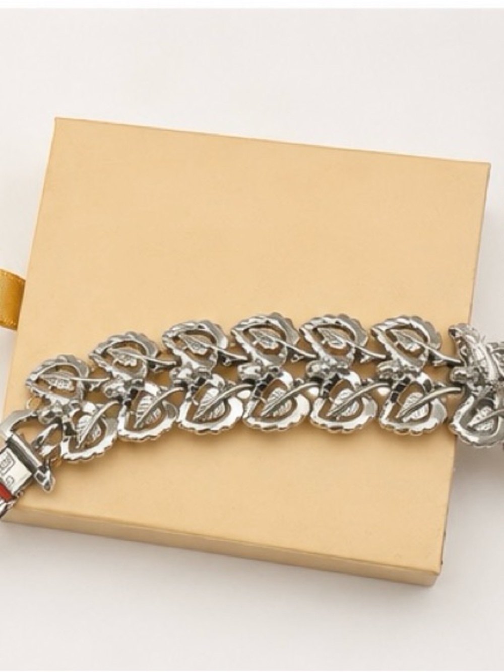 Vintage Coro Pegasus Silver Tone Double Leaf Link Bracelet Mid Century